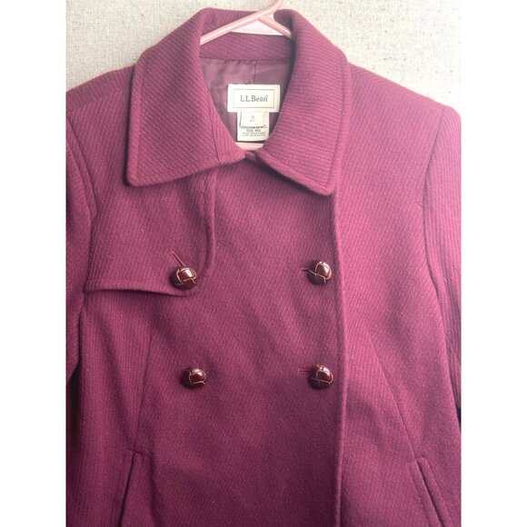 L.L.Bean Womens Burgundy Double-Breasted Wool Blend Peacoat Button Front Size SP - Picture 3 of 9